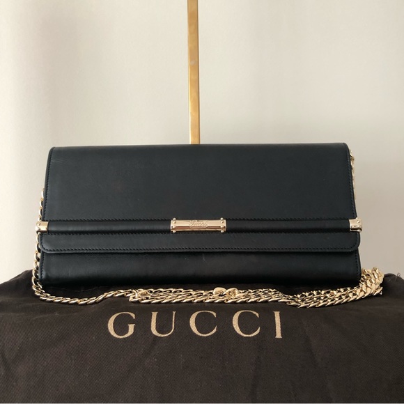 Gucci Rare Black Leather and Gold Bamboo Flap Clutch Bag - Picture 16 of 16